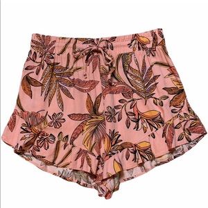 Linen Blend High Waisted Tropical Flutter Shorts
